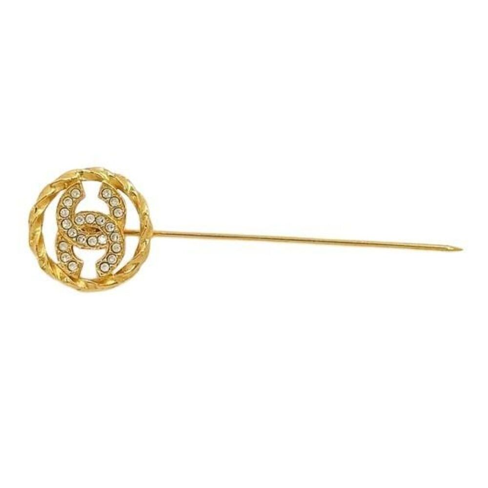 CHANEL Brooch, Coco Mark, Gold Metal, Rhinestone, Women's